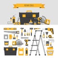 Home repair objects and banner. ÃÂ¡onstruction tools. Hand tools Royalty Free Stock Photo